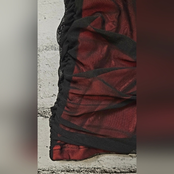 SHEIN Black Red Mesh Ruched Bodycon Mini Dress US 2 - Picture 7 of 13